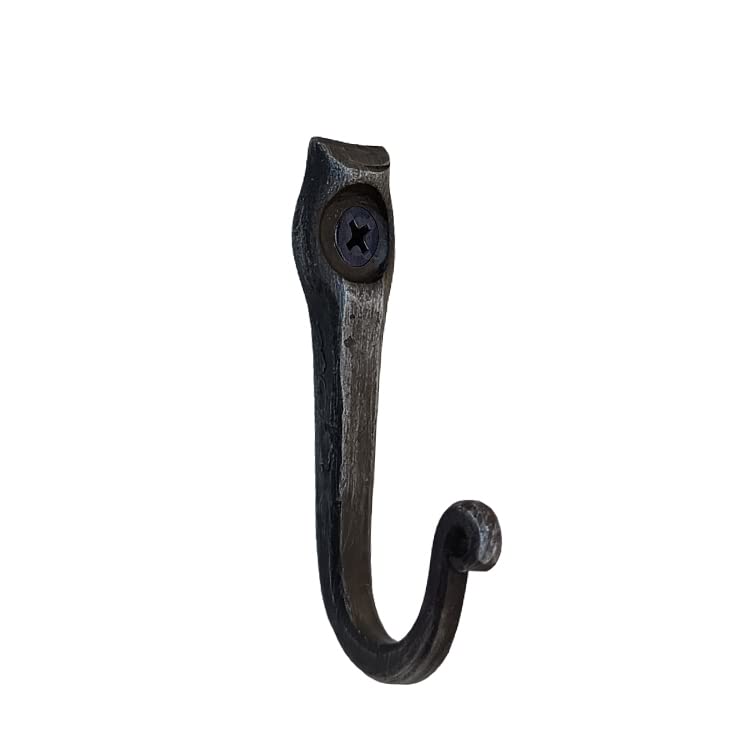 Hand Forged Wall Mounted Metal Hooks Wrought Iron Blacksmith Vintage Hooks Handmade Wall Mounted Hooks Rustic Hooks for Office and Home Classic Look Black Antique Finish Wall Hooks by Living Ideas