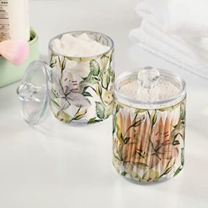 Kigai 2 Pack Apothecary Jars Fresh Lily Flowers Qtip Holder Organizer Clear Airtight Container for Cotton Swabs Food Storage 14oz Plastic Jars with Lids