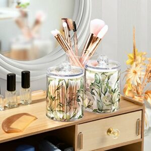 Kigai 2 Pack Apothecary Jars Fresh Lily Flowers Qtip Holder Organizer Clear Airtight Container for Cotton Swabs Food Storage 14oz Plastic Jars with Lids