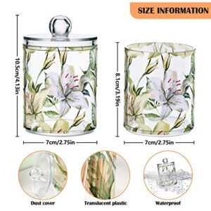 Kigai 2 Pack Apothecary Jars Fresh Lily Flowers Qtip Holder Organizer Clear Airtight Container for Cotton Swabs Food Storage 14oz Plastic Jars with Lids