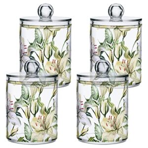 Kigai 2 Pack Apothecary Jars Fresh Lily Flowers Qtip Holder Organizer Clear Airtight Container for Cotton Swabs Food Storage 14oz Plastic Jars with Lids