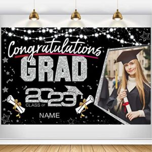 custom graduation party decorations 2023-personalization congratulations graduation banner-class of 2023 graduation decorations supplies(black and silver)