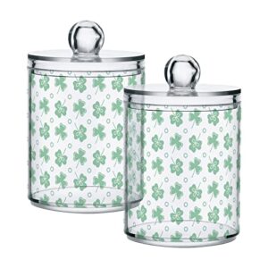 kigai 2 pack apothecary jars saint patrick's day clover qtip holder organizer clear airtight container for cotton swabs food storage 14oz plastic jars with lids