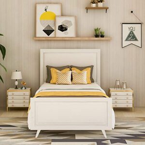 homjoones wood platform bed twin bed frame mattress foundation sleigh bed with headboard/footboard/wood slat support,twin (white)