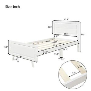 HomJoones Wood Platform Bed Twin Bed Frame Mattress Foundation Sleigh Bed with Headboard/Footboard/Wood Slat Support,Twin (White)