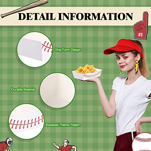 Crtiin 200 Pieces Baseball Party Paper Food Trays Baseball Party Supplies Nacho Food Tray Snack Candy Holder Trays Disposable Serving Trays for Baseball Party Decorations Food Holder Trays