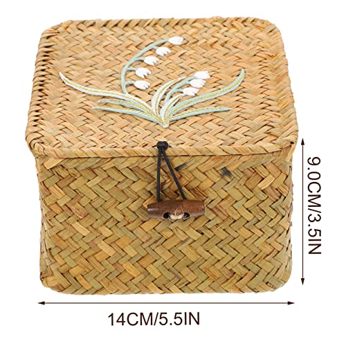 Cabilock Shelf Baskets with Lid Handwoven Seagrass Storage Box Wicker Basket Desktop Makeup Organizer Multipurpose Container for Wardrobe Home Organizer