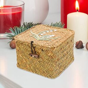 Cabilock Shelf Baskets with Lid Handwoven Seagrass Storage Box Wicker Basket Desktop Makeup Organizer Multipurpose Container for Wardrobe Home Organizer