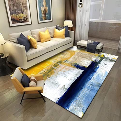 Modern Abstract Yellow Blue Pattern Area Rug, with Anti-Slip Easy Clean Carpet for Living Room Bedroom Kitchen Dining Room Home Office Floor Rug-5.3x8ft