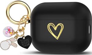 aiiko airpods pro 2 case, apple airpods pro 2nd generation case with gold heart cute lucky ball keychain compatible airpods pro 2nd generation soft tpu airpods pro 2 case cover for girls women(black)