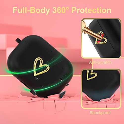 Aiiko AirPods Pro 2 Case, Apple Airpods Pro 2nd Generation Case with Gold Heart Cute Lucky Ball Keychain Compatible Airpods Pro 2nd Generation Soft TPU Airpods Pro 2 Case Cover for Girls Women(Black)