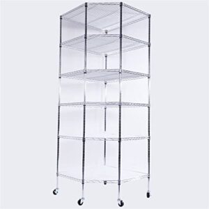 Cffuvros 6 Tiers Standing Corner Shelf, Adjustable Metal Storage Wire Shelving Unit Corner Rack Corner Shelving, with Wheels, for Restaurant，Living Room, Bathroom, Pantry，Kitchen