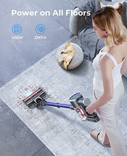 Laresar Cordless Vacuum Cleaner, 33Kpa/400W Stick Vacuum Cleaner, Handheld Vacuum, Stepless Speed Regulation & LED Screen, Headlights, Up to 55Mins, Suitable for Carpet, Pet Hair, Hardwood Floor