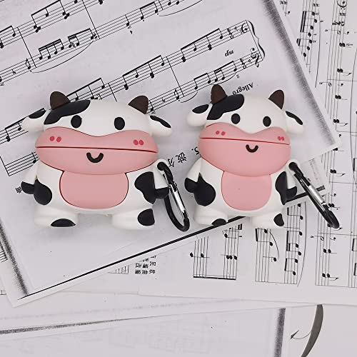 PAWQIM Compatible with AirPods Pro Case Cover, Kids Girls Boys Women Funny Fashion 3D Cartoon Cute Kawaii Animal Design Cow Silicone Protective Cover for Airpods Pro Case (2019 Release)