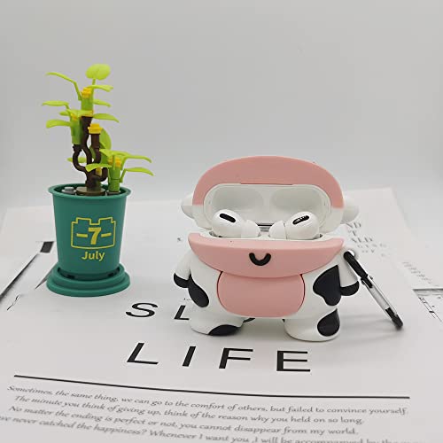 PAWQIM Compatible with AirPods Pro Case Cover, Kids Girls Boys Women Funny Fashion 3D Cartoon Cute Kawaii Animal Design Cow Silicone Protective Cover for Airpods Pro Case (2019 Release)