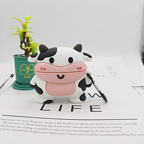 PAWQIM Compatible with AirPods Pro Case Cover, Kids Girls Boys Women Funny Fashion 3D Cartoon Cute Kawaii Animal Design Cow Silicone Protective Cover for Airpods Pro Case (2019 Release)