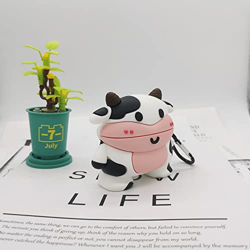 PAWQIM Compatible with AirPods Pro Case Cover, Kids Girls Boys Women Funny Fashion 3D Cartoon Cute Kawaii Animal Design Cow Silicone Protective Cover for Airpods Pro Case (2019 Release)
