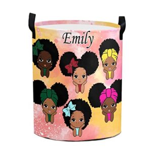 personalized african black girl laundry basket, custom collapsible laundry hamper with handles, waterproof folding washing bin for clothes, for bathroom living room bedroom