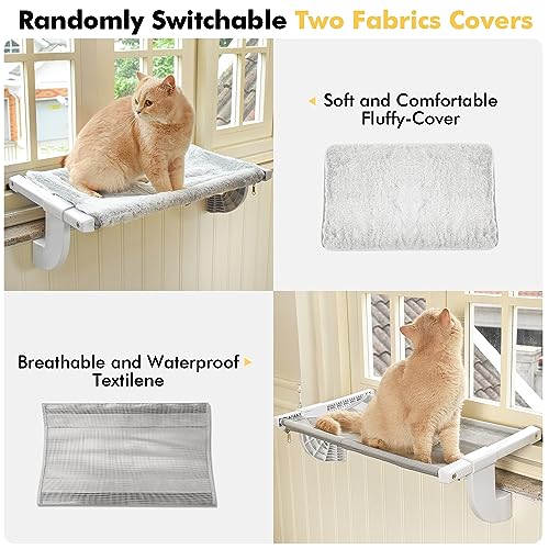 Zoratoo Window Sill Mount Cat Perch for Indoor Cats, One-Step Sliding Adjustment Cat Hammock Window Seat with Removable Two Fabrics Covers, No Suction Cups Cat Beds for Windowsill & Bedside (L)