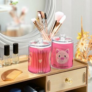 WELLDAY Apothecary Jars Bathroom Storage Organizer with Lid - 14 oz Qtip Holder Storage Canister, Pigs Love Heart Clear Plastic Jar for Cotton Swab, Cotton Ball, Floss Picks, Makeup Sponges,Hair Clips