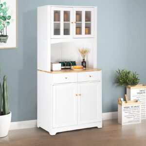 vingli buffet cabinet with hutch kitchen pantry storage white sideboard for microwave storage, 4 doors, 2 adjustable shelves & drawers