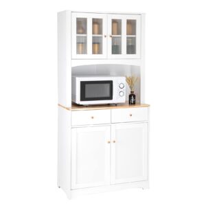 VINGLI Buffet Cabinet with Hutch Kitchen Pantry Storage White Sideboard for Microwave Storage, 4 Doors, 2 Adjustable Shelves & Drawers