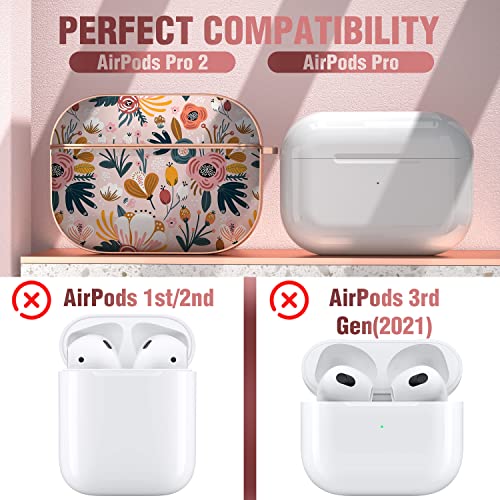 Maxjoy for Airpods Pro 2nd/1st Generation Case Cover, Flower Hard Cute AirPod Pro 2 Case for Women Men with Keychain Protective Shockproof Cover for AirPods Pro(2022/2019)