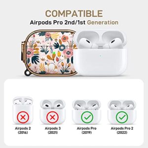 Maxjoy for Airpods Pro 2nd/1st Generation Case Cover, Flower Hard Cute AirPod Pro 2 Case for Women Men with Keychain Protective Shockproof Cover for AirPods Pro(2022/2019)