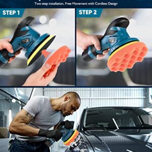 TDT Cordless Car Buffer Polisher with Rechargeable 2pcs 12V Lithium Battery, 6 Variable Speed, Wireless Buffer Polisher Kit for Car Detailing Brushless Polisher with 2 Battery for Waxing