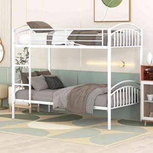 cotoala twin over twin metal bunk bed with guardrails and steel ladder, can be split into two, space saver design, no box spring needed
