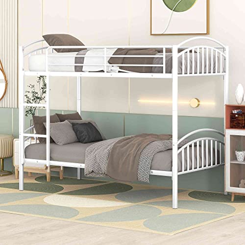 Cotoala Twin Over Twin Metal Bunk Bed with Guardrails and Steel Ladder, Can Be Split into Two, Space Saver Design, No Box Spring Needed