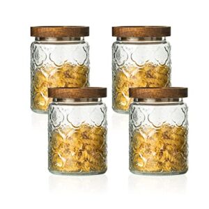 aurfedes 24oz vintage glass kitchen storage counter jar, kitchen and pantry glass storage, with airtight wood lid for cookies,coffee beans,flour,sugar，grains,food storage containers (a-4pcs)