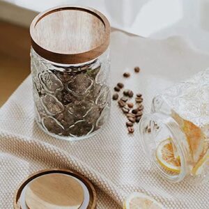 Aurfedes 24oz Vintage Glass Kitchen Storage Counter Jar, Kitchen and Pantry Glass Storage, with Airtight Wood Lid for Cookies,Coffee Beans,Flour,Sugar，Grains,Food Storage Containers (A-4PCS)