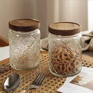 Aurfedes 24oz Vintage Glass Kitchen Storage Counter Jar, Kitchen and Pantry Glass Storage, with Airtight Wood Lid for Cookies,Coffee Beans,Flour,Sugar，Grains,Food Storage Containers (A-4PCS)