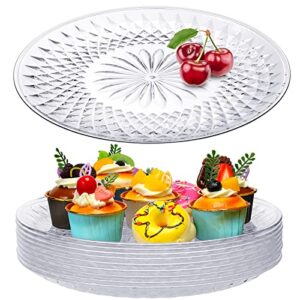 10 pcs round serving platter reusable acrylic crystal flan plate plastic tray clear round serving tray for food cake cookie fruits birthday wedding party (12 inch)