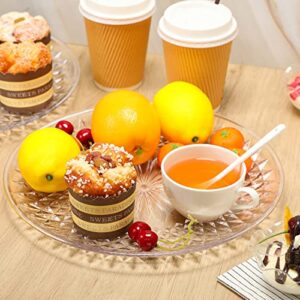 10 Pcs Round Serving Platter Reusable Acrylic Crystal Flan Plate Plastic Tray Clear Round Serving Tray for Food Cake Cookie Fruits Birthday Wedding Party (12 Inch)