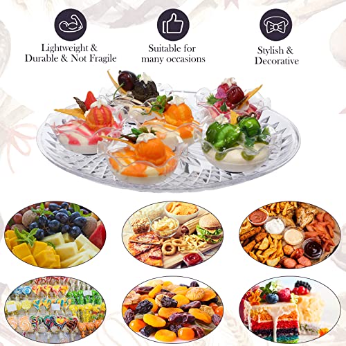 10 Pcs Round Serving Platter Reusable Acrylic Crystal Flan Plate Plastic Tray Clear Round Serving Tray for Food Cake Cookie Fruits Birthday Wedding Party (12 Inch)