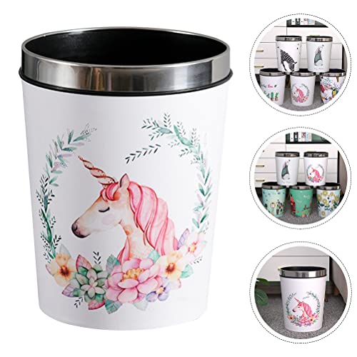 LUOZZY Round Waste Bin 12L Unicorn Pattern Trash Can Pressing Ring Garbage Bin for Kids Room Bedroom