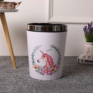 LUOZZY Round Waste Bin 12L Unicorn Pattern Trash Can Pressing Ring Garbage Bin for Kids Room Bedroom