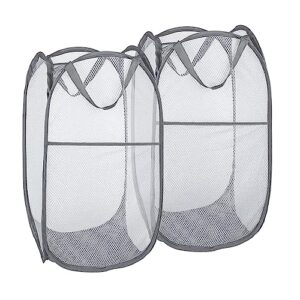 buenod 2 pack pop up laundry hampers, collapsible mesh laundry basket, foldable clothes hampers for bathroom, college dorm, travel (grey)