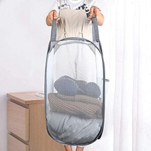 Buenod 2 Pack Pop Up Laundry Hampers, Collapsible Mesh Laundry Basket, Foldable Clothes Hampers for Bathroom, College Dorm, Travel (Grey)