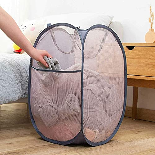 Buenod 2 Pack Pop Up Laundry Hampers, Collapsible Mesh Laundry Basket, Foldable Clothes Hampers for Bathroom, College Dorm, Travel (Grey)