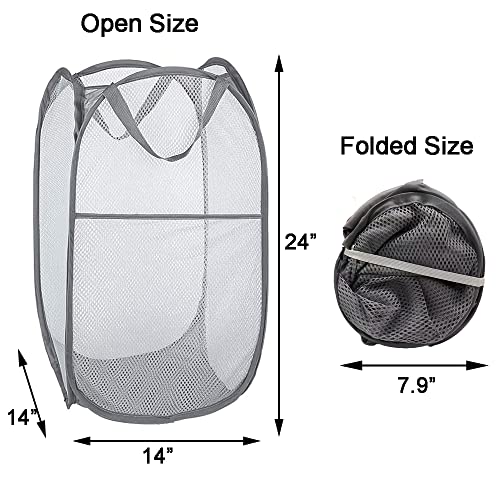 Buenod 2 Pack Pop Up Laundry Hampers, Collapsible Mesh Laundry Basket, Foldable Clothes Hampers for Bathroom, College Dorm, Travel (Grey)