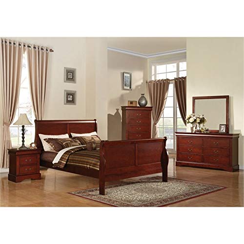 Pemberly Row Traditional Wood Sleigh Queen Bed in Cherry Finish