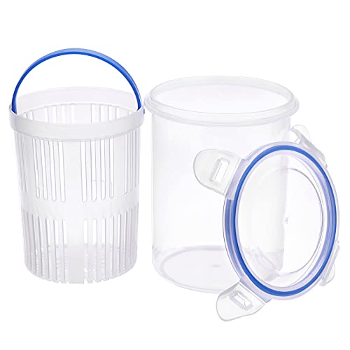 JUXYES Plastic Pickle Container Jar with Strainer Flip, Transparent Pickle Storage Container with Strainer Insert, Pickle Jar Juice Separator Dry Wet Separation Pickle And Olive Container with Lock It Lid