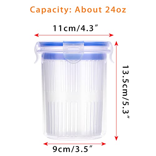 JUXYES Plastic Pickle Container Jar with Strainer Flip, Transparent Pickle Storage Container with Strainer Insert, Pickle Jar Juice Separator Dry Wet Separation Pickle And Olive Container with Lock It Lid