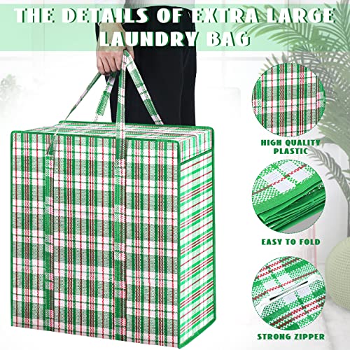 Set of 8 Checkered Large Laundry Bag with Zipper 82.5 L Plaid Moving Bags Plastic Storage Bags Moving Totes with Handles for Packing Clothes Travel Bedding Blanket, 19.7 x 21.7 x 11.8 Inch, 4 Colors