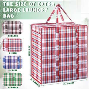 Set of 8 Checkered Large Laundry Bag with Zipper 82.5 L Plaid Moving Bags Plastic Storage Bags Moving Totes with Handles for Packing Clothes Travel Bedding Blanket, 19.7 x 21.7 x 11.8 Inch, 4 Colors