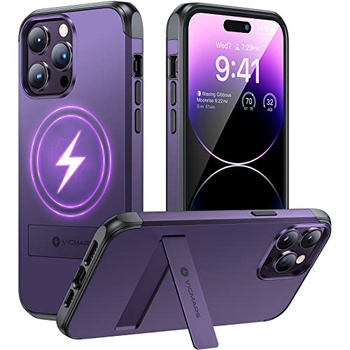 VICMARS Strongest Magnetic for iPhone 14 Pro Max Case with Stand, [Fits Magsafe] [18FT Ultra Shockproof] Dual-Layer iPhone 14 Pro Max Phone Case Men Women, 2X Mil-Grade, Invisible Kickstand (Purple)