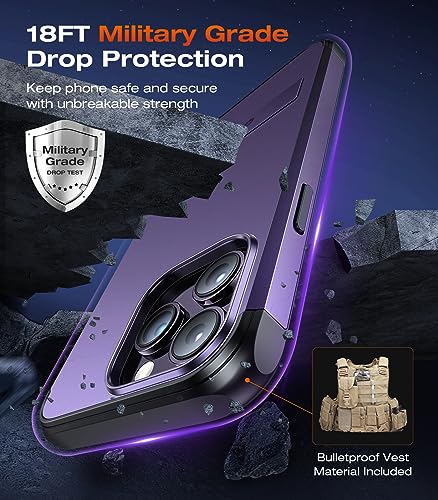 VICMARS Strongest Magnetic for iPhone 14 Pro Max Case with Stand, [Fits Magsafe] [18FT Ultra Shockproof] Dual-Layer iPhone 14 Pro Max Phone Case Men Women, 2X Mil-Grade, Invisible Kickstand (Purple)